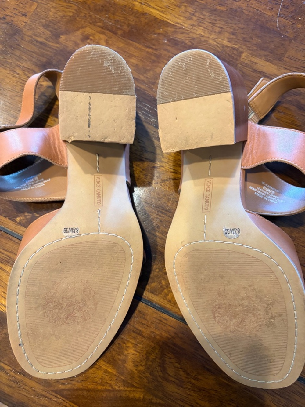Vince Camuto Karmelo Block Heel Leather Sandal, Tan, 8.5 - Picture 9 of 9
